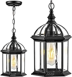Luminária pendente preta com cúpula de vidro transparente para área externa