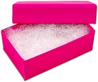 The Display Guys – Pacote com 100 caixas de joias de papel kraft com enchimento de algodão #21 - Neon Fúcsia (6,5 cm x 4,5 cm x 2,5 cm)
