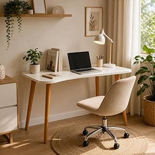 Escrivaninha Moderna de MDF com Pés de Madeira, Compacta e Funcional(branco)