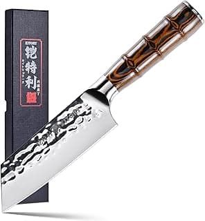 Faca de chef Kiritsuke japonesa de 14 cm, aço inoxidável alemão HC, cabo de bambu, acabamento martelado