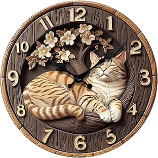 Relógio de Parede com Gato Dormindo, Relógio Decorativo de Animal, Relógio de Pêndulo Criativo de Madeira, Relógio Silencioso, Sem Ruído, para Amantes, 25x25x0.5cm