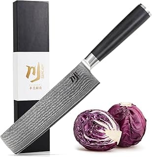 Faca Nakiri de aço damasco com cabo preto de madeira pakka, faca de chef profissional