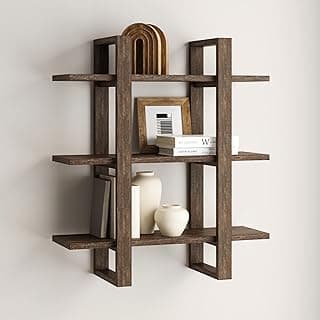 Nathan James Prateleiras de parede flutuantes, prateleira de exibição de 3 níveis, prateleira modular decorativa em madeira maciça para quarto, berçário, banheiro ou cozinha