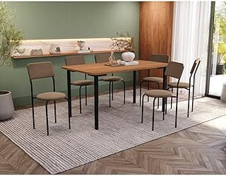 Kappesberg Conjunto Mesa com 6 Cadeiras, Preto/Bege, Mesa 160x90x80cm e Cadeiras 87x39x46cm, 53,3kg, Estilo Moderno, Montagem Necessária, Retangular, Parafuso Phillips