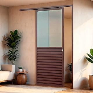 Porta de Correr Suspensa 210x70cm Meia Veneziana Meia Vidro Dir L.25 Brimak Abertura Direita Corten