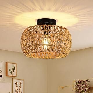 Somniferous Luminária De Teto Estilo Boho 12", Embutida Vime, Pequeno Lustre Rústico Feito À Mão Para Corredor, Quarto, Cozinha, Entrada, Armário, Soquete E26