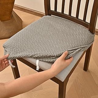 Capas de assento para cadeira de sala de jantar, capas de cadeira de cozinha para cadeiras de jantar, escritório, decoração de casa (Cáqui)