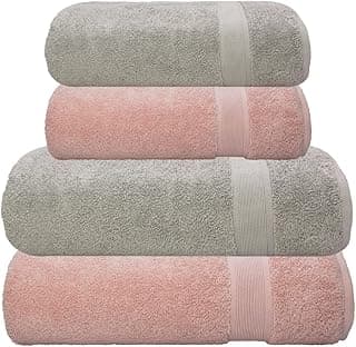 Kit de toalhas de banho e rosto Altihaus, 4 peças, algodão premium, cinza e rosa.