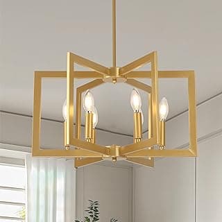 Luminária pendente dourada de 6 luzes para casa de fazenda