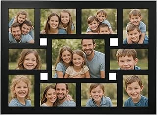 Mamu Decor Mural de Fotos 11 Fotos MDF Preto 50x65cm – Porta Retrato Múltiplo sem Furos Fita Dupla Face Inclusa – Quadro Parede Decorativo para Sala Quarto Corredor