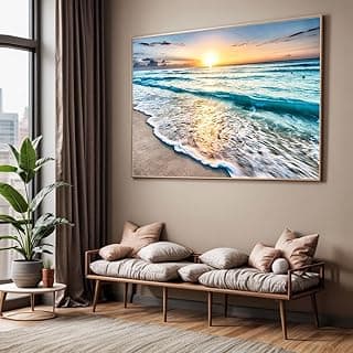 Quadro decorativo paisagem praia pôr do sol moldura preta