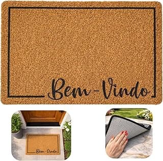 Tapete de Entrada Retangular em PVC, 60x40 cm, Marrom, Base Antiderrapante, para Uso Interno e Externo com Texto 'Bem-Vindo'