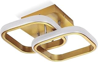 Luminária de teto LED quadrada moderna com acabamento dourado e branco