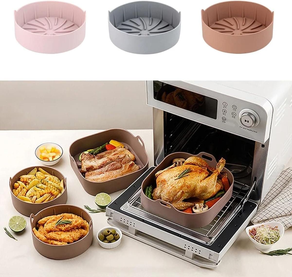 Acessório para Air Fryer Silicone Antiaderente com Alças Cinza Compatível com Forno