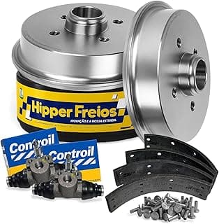Kit Completo Freio Traseiro Compatível com Gol G1 G2 G3 G4 Tambor HF65 + Lonas VW274 + Cilindros C3350 + 40 Rebites