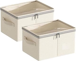 Caixas organizadoras duplas com tampa de zíper, 24L, branco, com tampas transparentes abertas