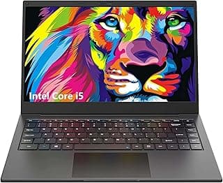 Laptop AWOW com tela de leão, teclado e trackpad visíveis, Intel Core i5
