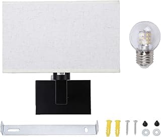 Lâmpada de parede industrial Garosa com abajur de tecido branco e suporte preto, incluindo lâmpada LED e acessórios
