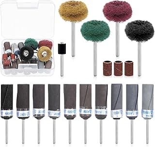 Kit de lixamento Glarks com 18 peças, incluindo discos, escovas e rolos de lixa, em fundo branco