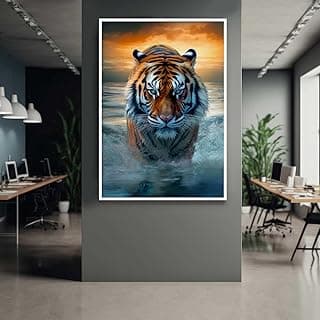Quadro decorativo vertical tigre pôr do sol paisagem sala quarto hall