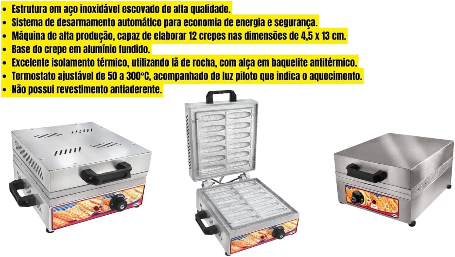 Máquina de Crepe no Palito Elétrica 12 Cavidades Inox (110, Volts)