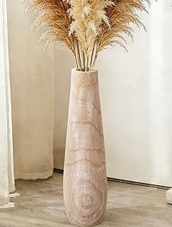 Vaso decorativo alto de madeira com pampas secas, 55 cm
