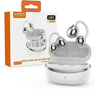 Caixa e fone de ouvido branco com design de clip de orelha, som ambiente direcional e som HI-Fi