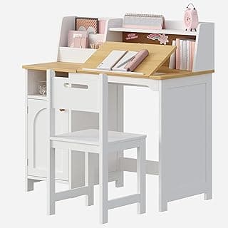 Mesa de estudo infantil branca com cadeira e acessórios