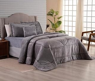Edredom Soft Charme, Plush Flannel, Extra Macio, Grosso, Aveludado (Cinza, Queen)