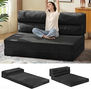 JUIKURY Sofá-cama dobrável, cadeira de dormir conversível com colchão dobrável Pilow, sofá 2 em 1, poltrona dobrável, portátil, cama, sofá, sala de estar (preto, casal)