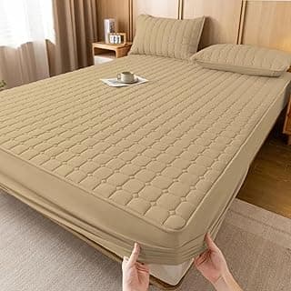 Protetor de Colchão Queen Impermeável Matelado Bege, 1,98m x 1,58m x 0,30cm, Cinza, Poliéster e Algodão, com Elástico nas Bordas, Acolchoado para Cama Box