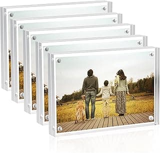 Pacote com 5 molduras de acrílico transparentes dupla face, ideal para porta-retratos 5x7 cm.