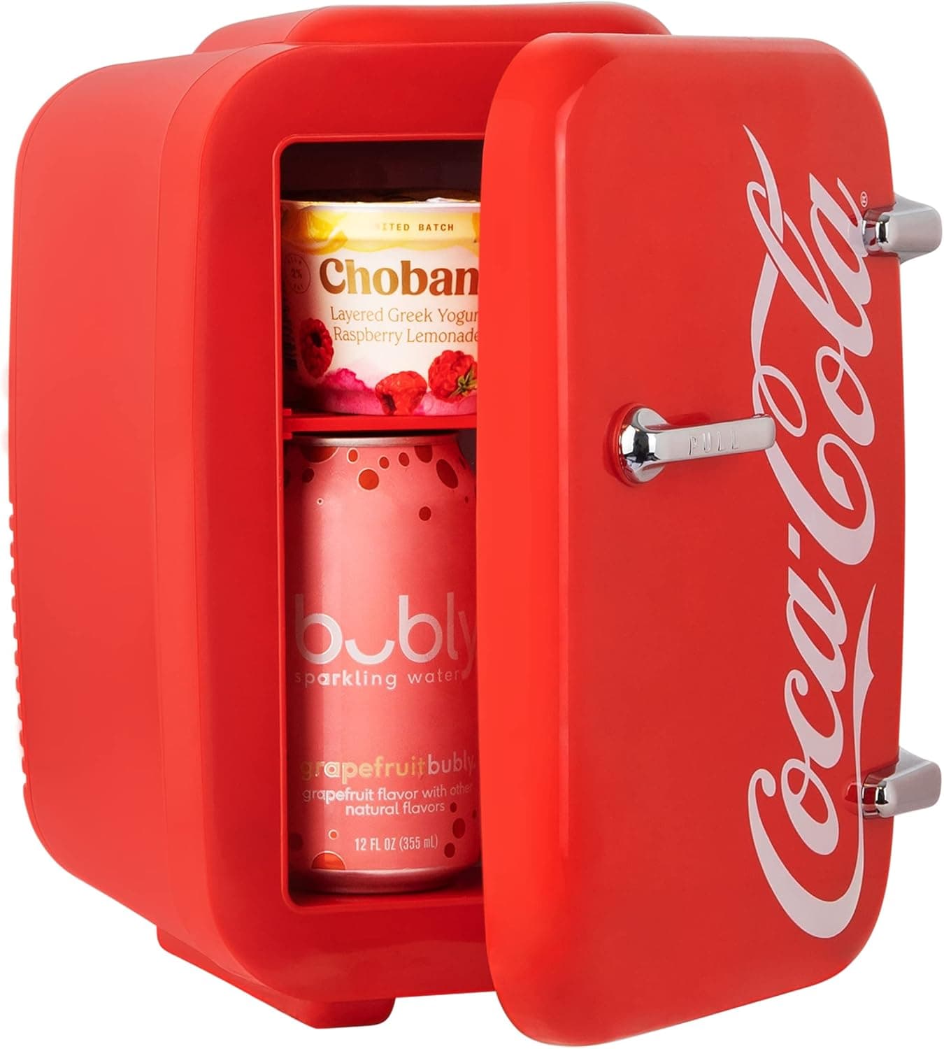 Cooluli Mini geladeira retrô Coca-Cola para quarto - carro, escritório e dormitório universitário - 4L/6 lata 12V cooler portátil e aquecedor para alimentos, bebidas e cuidados com a pele - AC/DC e op