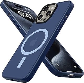 Capa para iPhone 15 Pro azul titânio com suporte MagSafe, mostrando a parte de trás do smartphone