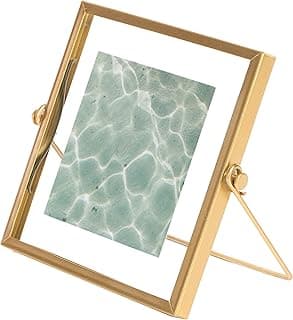 Porta-retrato quadrado flutuante de metal dourado com padrão verde-água