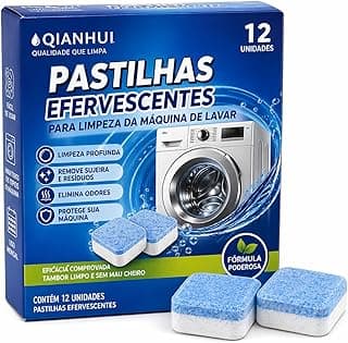 Kit 12 Pastilhas - Limpa Máquina de Lavar Roupas Pastilha Efervescente – Limpeza Profunda do Tambor, Remove Mau Odor e Resíduos e Higieniza Lavadora
