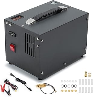 Compressor de ar PCP preto com desligamento manual, 4500 psi, ventilador de resfriamento, cabos e conectores incluídos