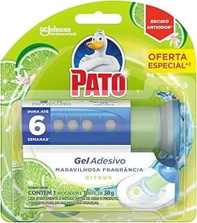 Desodorizador sanitário Pato em gel adesivo, aroma citrus, 6 discos, embalagem verde e azul