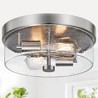 Luminária de teto de montagem embutida com cúpula de vidro semeado e acabamento níquel escovado