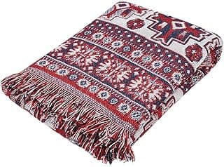 GLOGLOW Cobertor de Algodão Dupla Face Com Borlas, 51,1 X 70,9 Polegadas, Tecido para Cama, sofá e Uso Externo, Decoração Diária (quadrado vermelho)