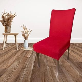 Kit de 6 capas de cadeira para jantar vermelhas com elástico ajustável