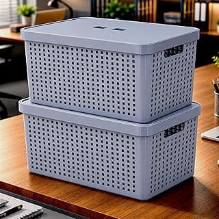 Caixas organizadoras cinzas com tampa e ventilação em grade, 17 litros, para armário de cozinha e lavanderia