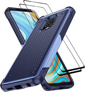 Capa protetora azul e preta para smartphone Xiaomi Redmi Note 9 Pro, com vidro de proteção transparente