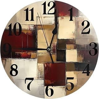 Relógio geométrico abstrato bege vinho para sala de estar relógio de parede redondo cozinha 25 cm sem tique-taque silencioso quartzo atômico analógico relógios decorativos quarto