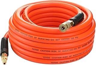 Mangueira de ar YOTOO 1,9 cm x 15,2 m, laranja, conector dourado e preto, enrolada, fundo branco