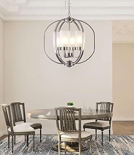 Luminária pendente moderna BOZO com 4 luzes e globo de níquel escovado para sala de jantar