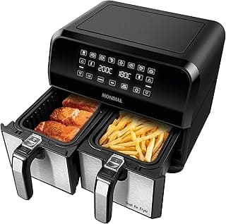 Fritadeira Air Fryer Mondial AFD-01-BI Dualzone Duplo Cesto 8L Preto e Prata 110V