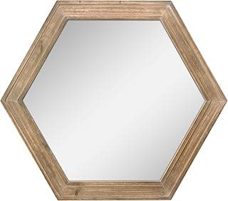 Espelho de parede decorativo hexagonal de 61 cm com moldura de madeira natural