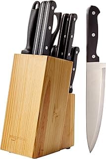 Conjunto de facas de cozinha Amazon Basics com bloco de madeira