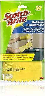 Luva multiuso Scotch-Brite da 3M, embalagem verde e amarela, proteção reforçada, mãos secas